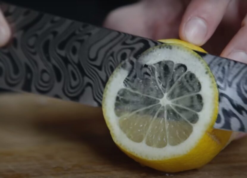 Damascus Knife - lemon slicing